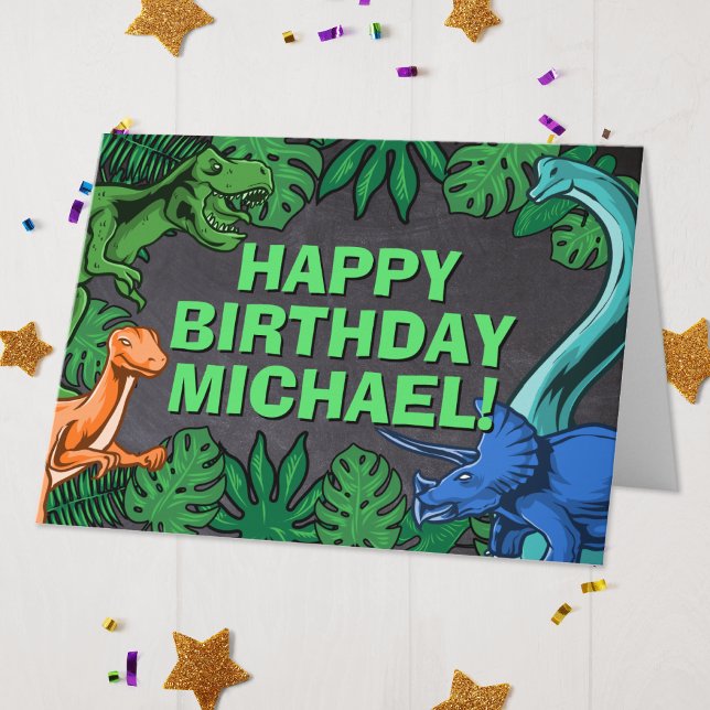 Dino Trex Jurassic Boy Dinosaur Birthday Card (Personalized Kids Dinosaur Birthday Party Card)