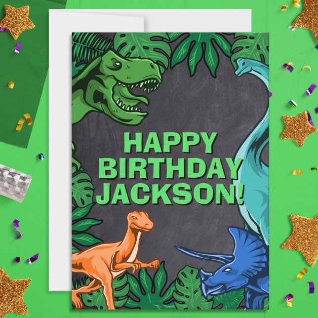 Dino Trex Jurassic Boy Dinosaur Birthday Card (Wish happy birthday to your favorite dinosaur lover! Great for kids of all ages!)