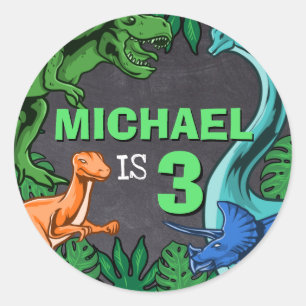 Dino Trex Jurassic Boy Dinosaur Birthday Classic Round Sticker