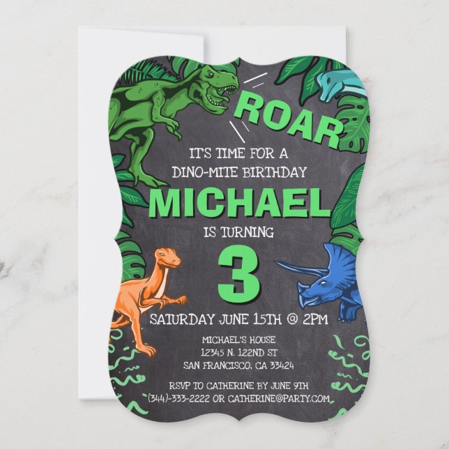 Dino Trex Jurassic Boy Dinosaur Birthday Invitation (Front)