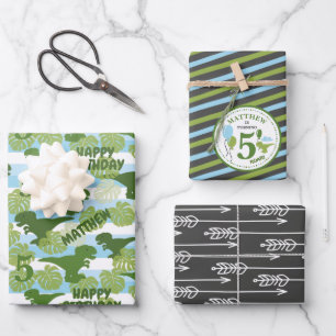 Dino Tropical Birthday Personalised Wrapping Paper