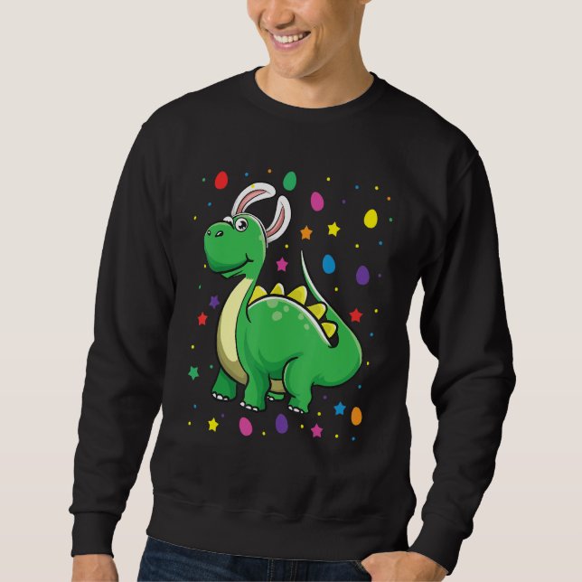 Dino With Bunny Ears Funny Egg Hunting Dinosaur Ea Sweatshirt (Front)