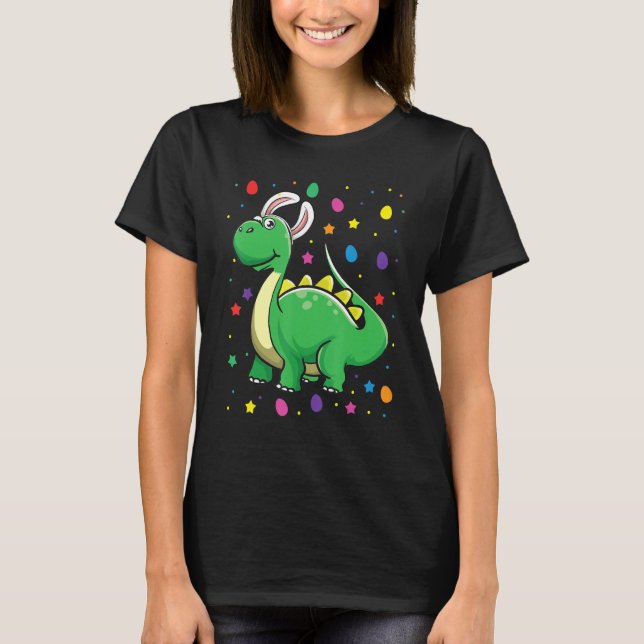 Dino With Bunny Ears Funny Egg Hunting Dinosaur Ea T-Shirt (Front)