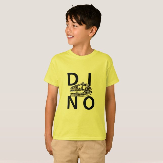 DINO - Yellow Kids' Hanes TAGLESS® T-Shirt (Front Full)