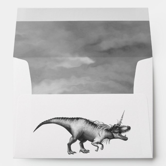 Dinocorn Chrome | Silver Unicorn Horned Dinosaur Envelope (Back (Bottom))