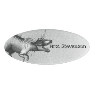 Dinocorn Chrome Silver Unicorn Horned Dinosaur Name Tag