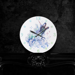 Dinocorn Crystal Dinosaur Unicorn Fantasy Unisaur Round Clock