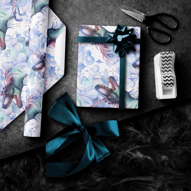 Dinocorn Pattern | Colourful Dinosaur Unicorn Horn Wrapping Paper (Creator Uploaded)