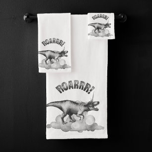 Dinocorn Roar   Silver Monochrome Minimal Wordart Bath Towel Set