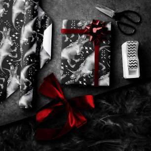 Dinocorn Silver Pattern Fantasy Black and White Wrapping Paper