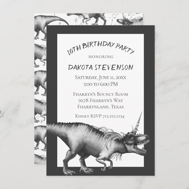 Dinocorn Silver | Unicorn Dinosaur Birthday Party Invitation (Front/Back)