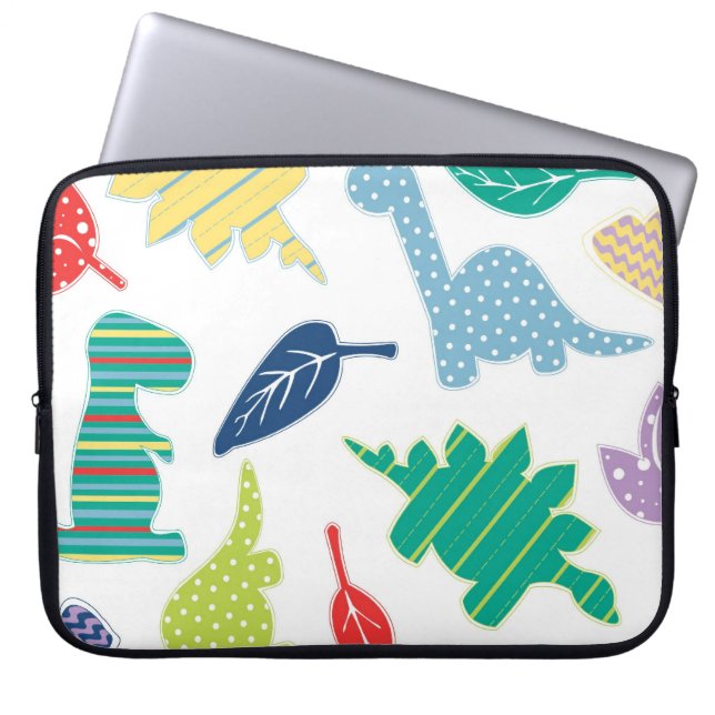 Dinomite! Cute Colourful Dinosaur Pattern Laptop Sleeve (Front)