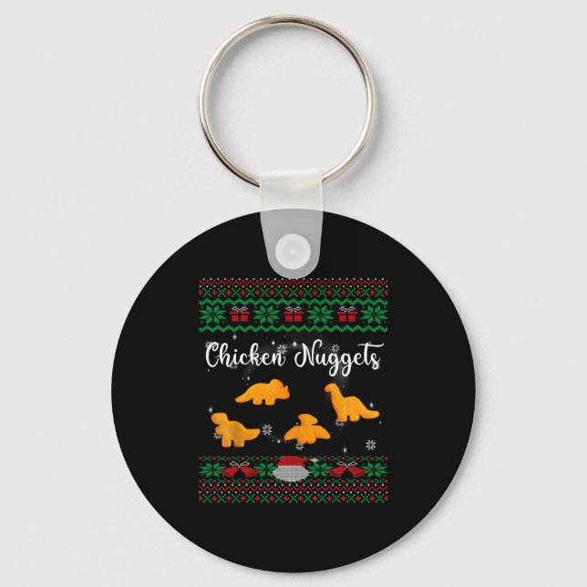 Dinos Chicken Nuggets Ugly Christmas Sweater Funny Key Ring (Front)