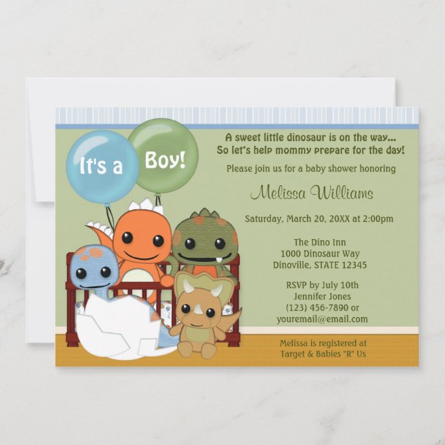 Dinos DINOSAUR Baby Shower invitation boy DAPC (Front)