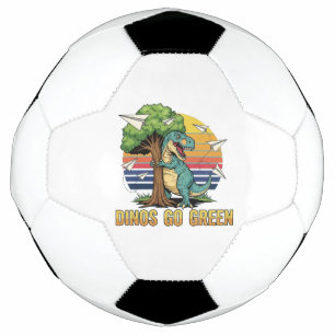 Dinos Go Green – Retro Eco Dinosaur Design Soccer Ball