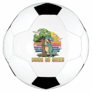 Dinos Go Green – Retro Eco Dinosaur Design Soccer Ball