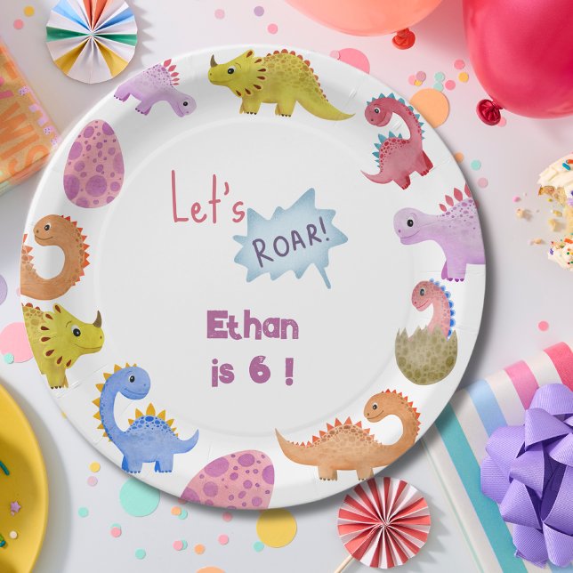 Dinos let's roar happy  kids birthday paper plate (Creator Uploaded)