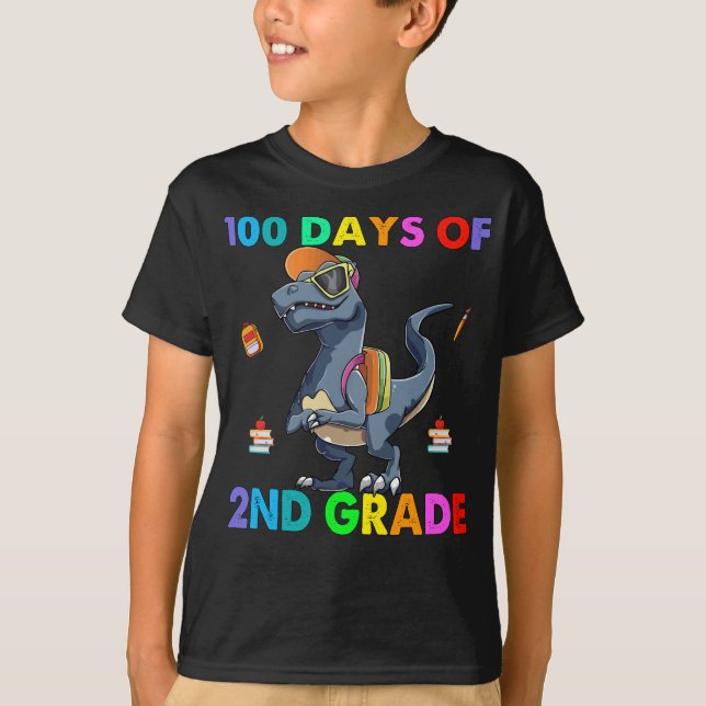 Dinosaur 100 days of 2nd Grade T-Shirt (Front)