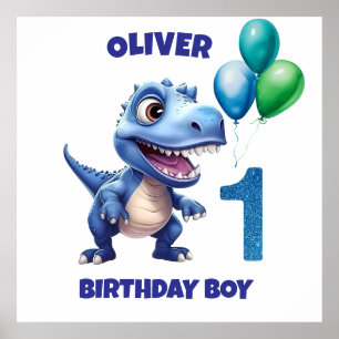Dinosaur 1st Birthday Boy Personalized Poster