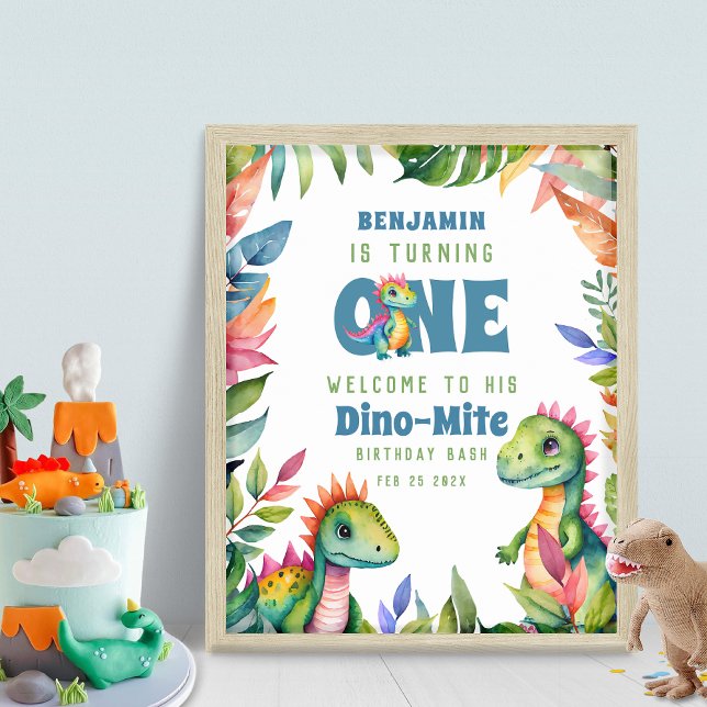 Dinosaur 1st Birthday Boy Tropical Welcome Party Poster (Creator Uploaded)