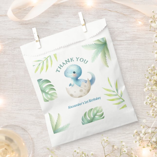 Dinosaur 1st Birthday Cute Boy Tropical Favour Bags (Clipped)