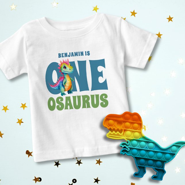 Dinosaur 1st Birthday Cute Custom Name Turning one Baby T-Shirt (Creator Uploaded)
