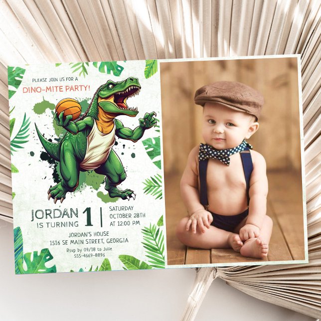 Dinosaur 1st Birthday Dino-mite Party Photo Invitation (Creator Uploaded)