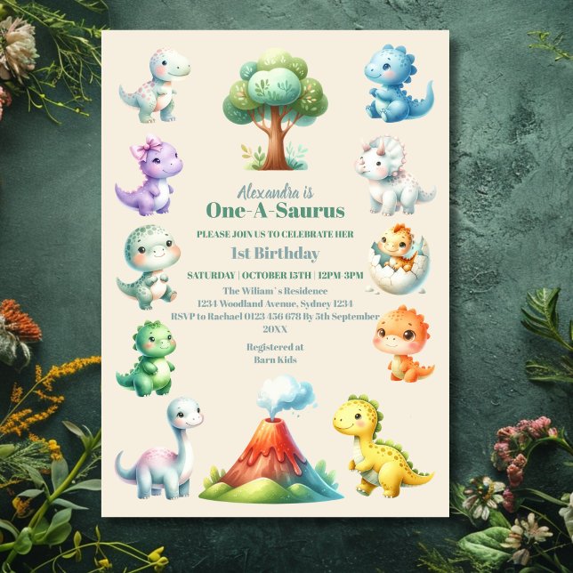Dinosaur 1st Birthday Invitation (Creator Uploaded)