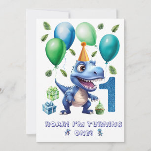 Dinosaur 1st Birthday Invitation Boy-Personalized
