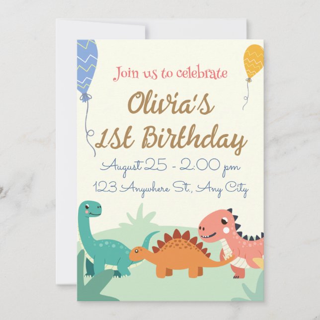 Dinosaur 1st Birthday Invitations (Front)