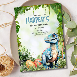 Dinosaur 1st Birthday Jurassic Party T Rex Kids Invitation
