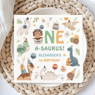 Dinosaur 1st Birthday One A-Saurus Boy Dino Paper Napkin