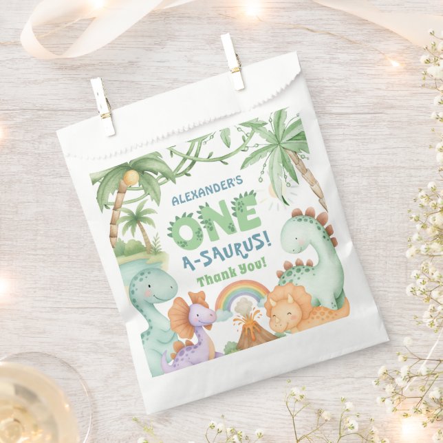 Dinosaur 1st Birthday One A-Saurus Cute Dino Party Favour Bags (Clipped)