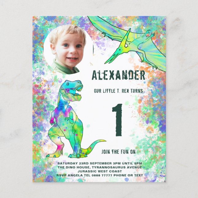 Dinosaur 1st Birthday Party Budget Flyer (Front)