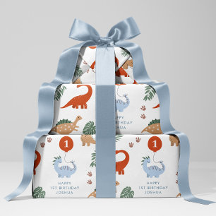 Dinosaur 1st Birthday Party Custom Name Wrapping Paper Sheet