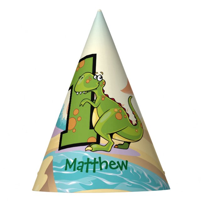 Dinosaur 1st Birthday Party Custom Party Hat (Front)