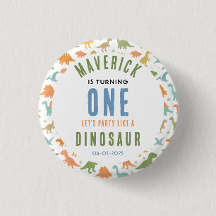 Dinosaur 1st Birthday Party   Cute Prehistoric  3 Cm Round Badge