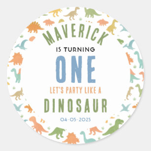 Dinosaur 1st Birthday Party   Cute Prehistoric  Classic Round Sticker