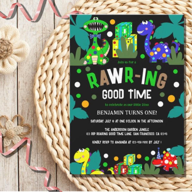 Dinosaur 1st Birthday Party Invitation (Creator Uploaded)