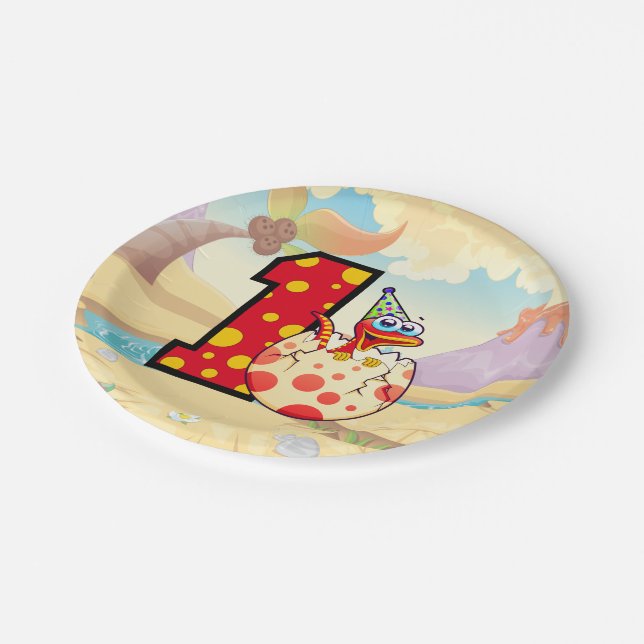 Dinosaur 1st Birthday Party Paper Plate (Angled)
