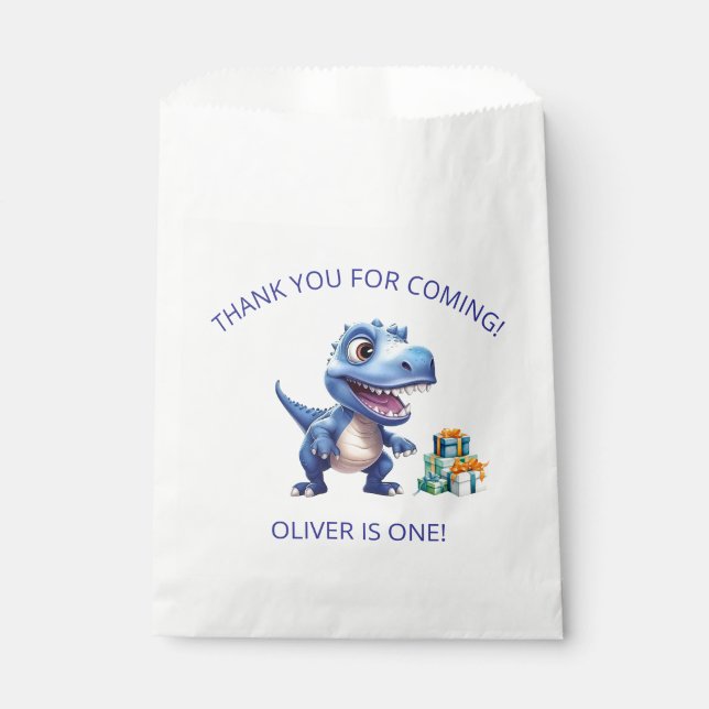 Dinosaur 1st Birthday Personalised Favour Bag Boy (Front)