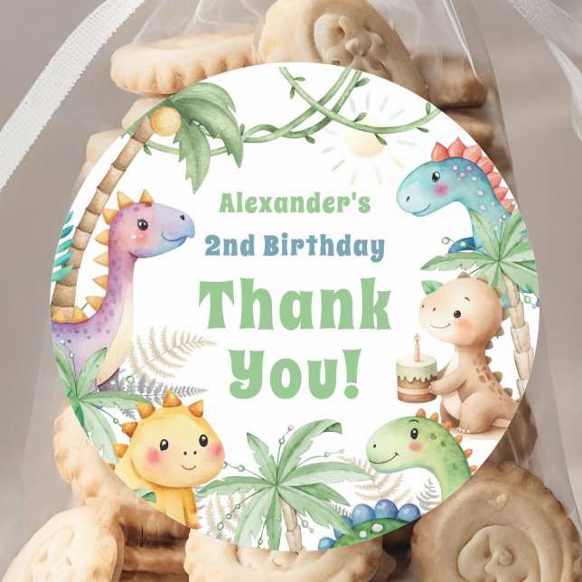 Dinosaur 2nd Birthday Boy Cite Dino Classic Round Sticker (Creator Uploaded)