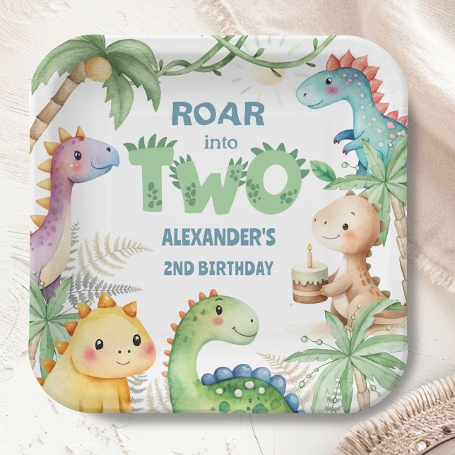 Dinosaur 2nd Birthday Boy Jurassic Dino Paper Plate (Creator Uploaded)
