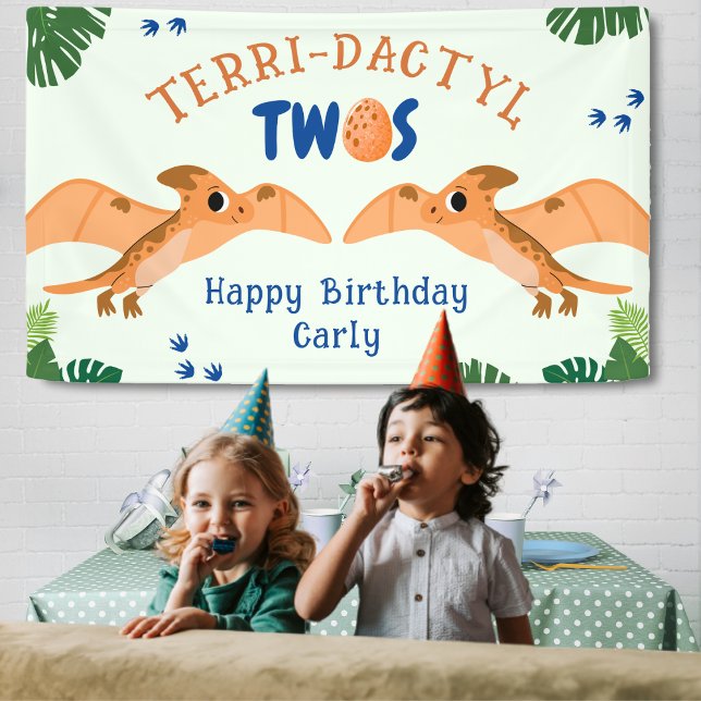 Dinosaur 2nd Birthday Funny Green Pterodactyl  Banner (Dinosaur 2nd Birthday Funny Green Pterodactyl Banner
)