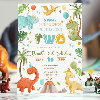 Dinosaur 2nd Birthday Invitation,Two Rex Dinosaur Invitation