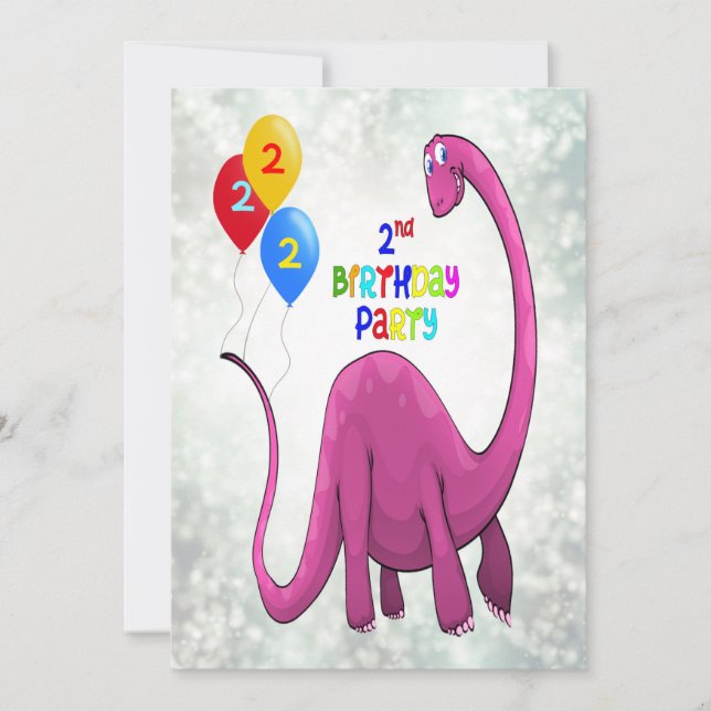 Dinosaur 2nd Birthday Party Invitation (Front)