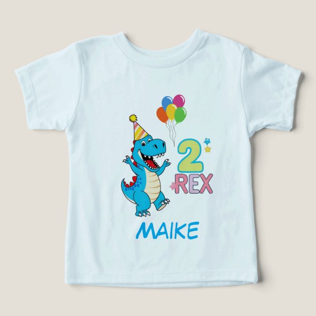 Dinosaur 2nd Birthday Party T-Shirt | Cute Dino (Design Front)