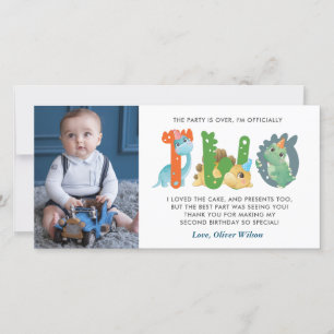 Dinosaur 2nd Birthday Thank You Card
