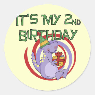 Dinosaur 2nd Birthday Tshirts and Gifts Classic Round Sticker