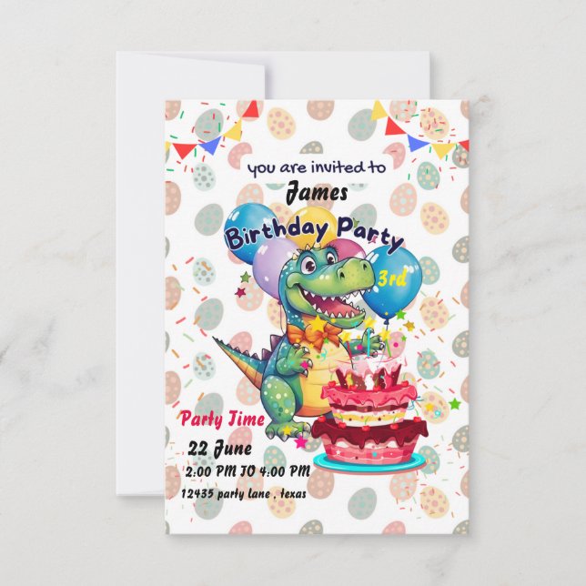  Dinosaur 3rd Birthday invitation (Front)
